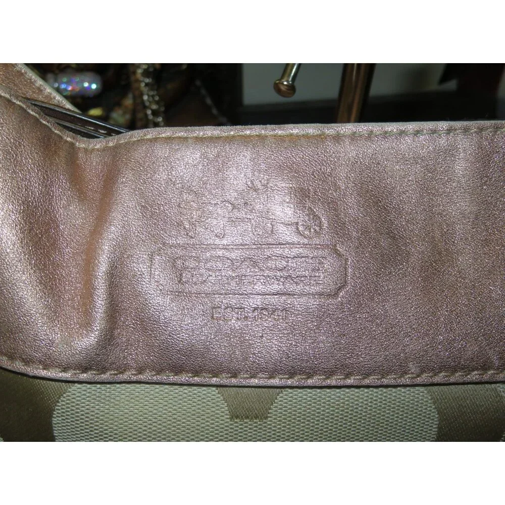 Coach 09 Zoe Signature Canvas Jacquard Khaki & HTF Rose Gold Hobo Handbag 12674